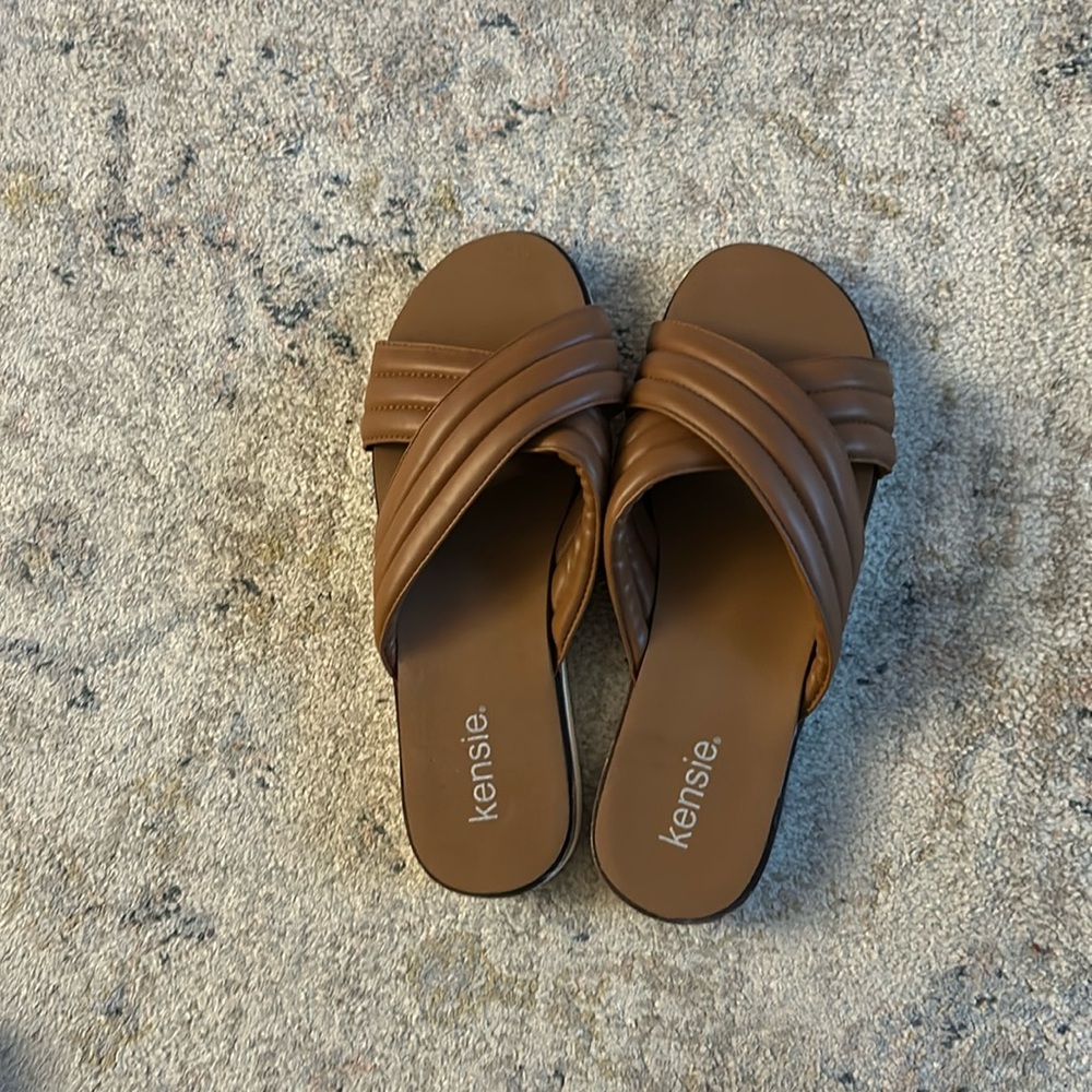 Kensie cognac slide sandals